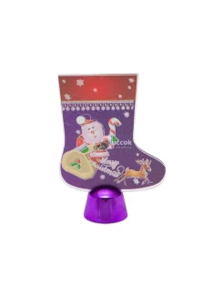   Karácsonyi asztali LED dekor - fényes talppal - csizma - lila - 15 cm