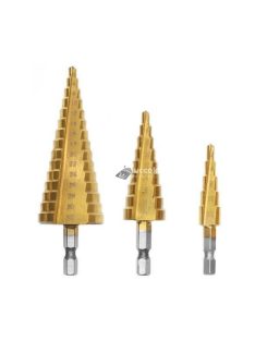   Lépcsős fúró, lépcsős fúró készlet, lépcsős lyukfúró (3 db) - Ajándék tároló táskával