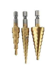   Lépcsős fúró, lépcsős fúró készlet, lépcsős lyukfúró (3 db)