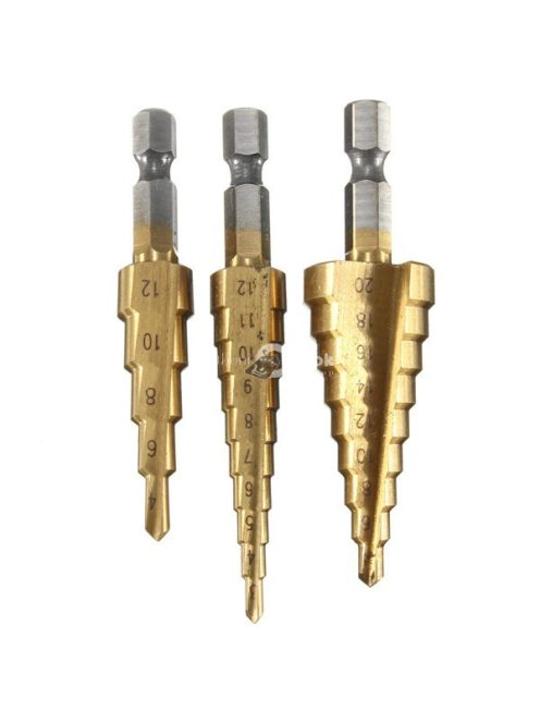 Lépcsős fúró, lépcsős fúró készlet, lépcsős lyukfúró (3 db)