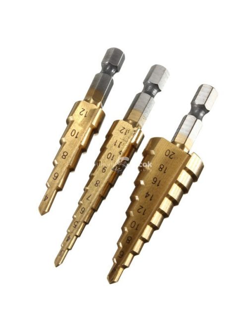 Lépcsős fúró, lépcsős fúró készlet, lépcsős lyukfúró (3 db)