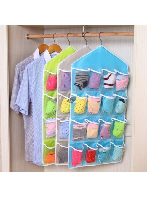 Felakasztható szekrény rendező 16 zsebbel, zsebes tároló rendszerezéshez