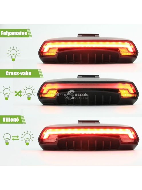 Kerékpár hátsó lámpa indexes funkcióval, bicikli biztonsági világítás