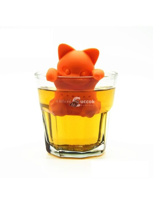 Szilikon teatojás és teafilter cicás dizájnnal tealevelek áztatásához