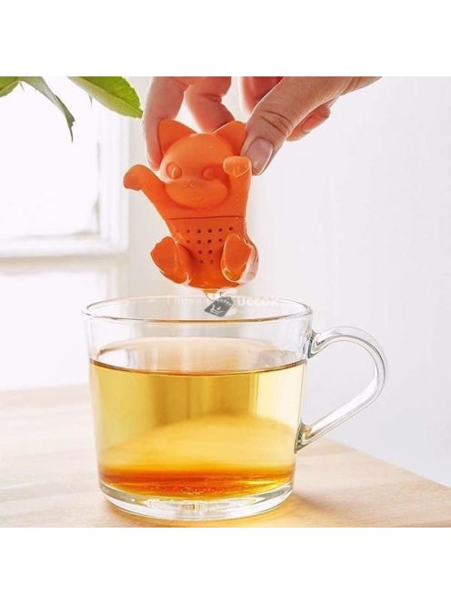 Szilikon teatojás és teafilter cicás dizájnnal tealevelek áztatásához