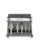 5 db-os lépcsős fúró készlet fém és fa anyagokhoz