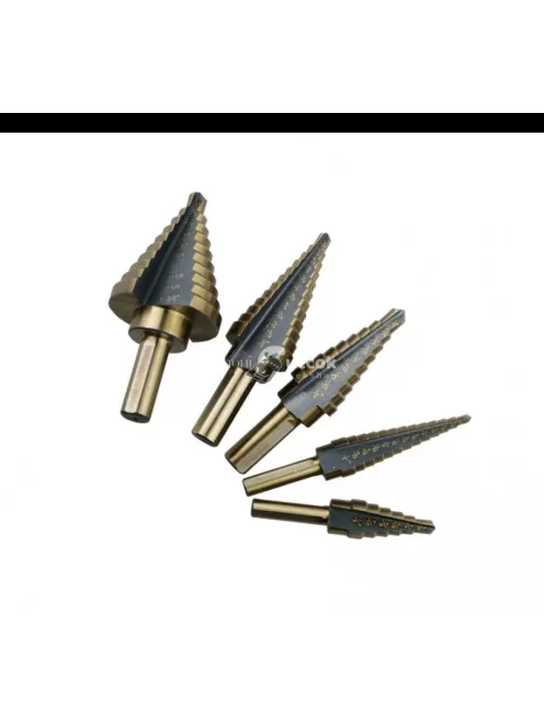 5 db-os lépcsős fúró készlet fém és fa anyagokhoz