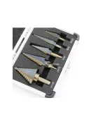 5 db-os lépcsős fúró készlet fém és fa anyagokhoz