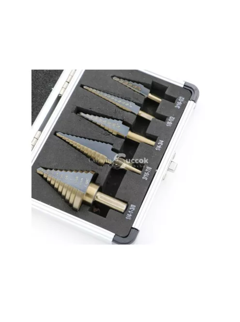 5 db-os lépcsős fúró készlet fém és fa anyagokhoz