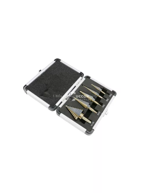 5 db-os lépcsős fúró készlet fém és fa anyagokhoz