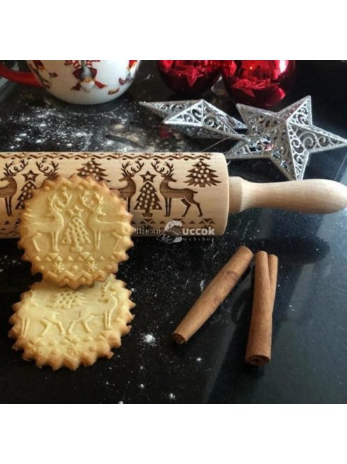 Karácsonyi mintás sodrófa - díszítő nyújtófa kekszekhez és süteményekhez