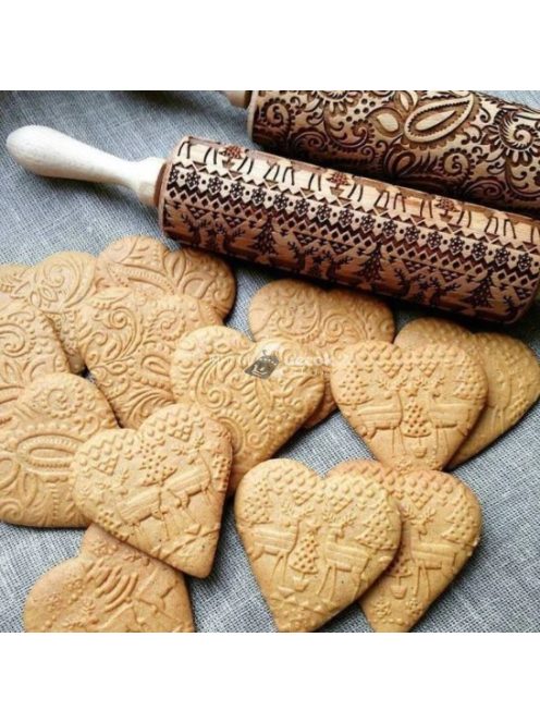 Karácsonyi mintás sodrófa - díszítő nyújtófa kekszekhez és süteményekhez