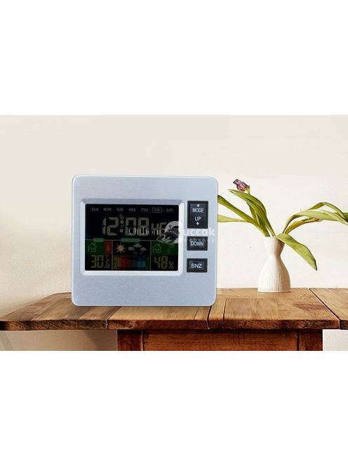 Multifunkciós LCD kijelzős időjárás állomás és digitális asztali óra pontos idő- és hőmérséklet kijelzéssel