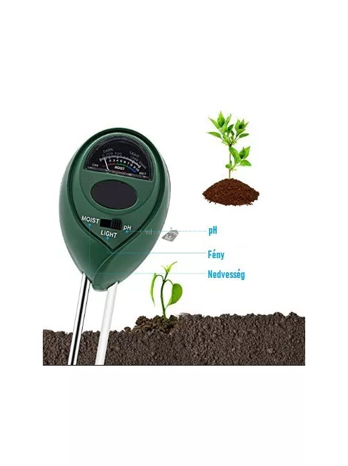 3 az 1-ben talajvizsgáló kertészeti eszköz pH, nedvesség és fény mérésére