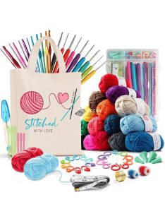   Horgoló készlet színes fonalakkal és kiegészítőkkel, ajándék válltáskával kreatív horgoláshoz