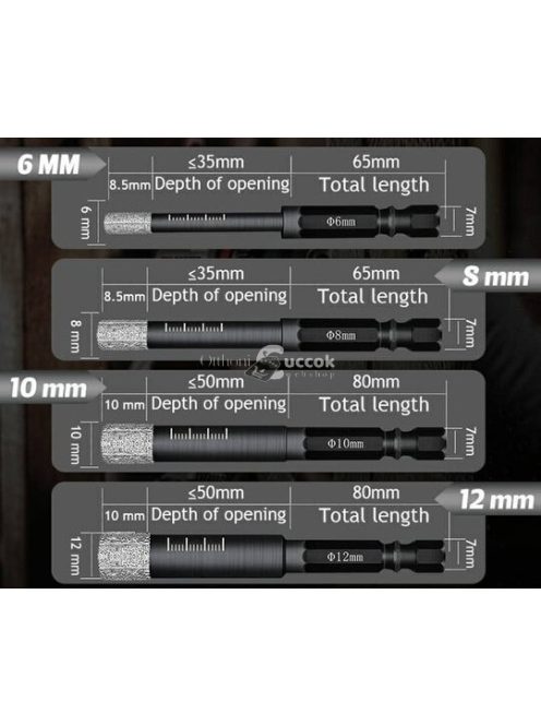 Önhűtő fúrószár, Száraz gyémántfúró készlet (4db) – Precíziós fúrás kemény anyagokhoz
