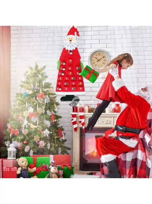 Falra akasztható piros Mikulás adventi naptár ünnepi dekorációhoz