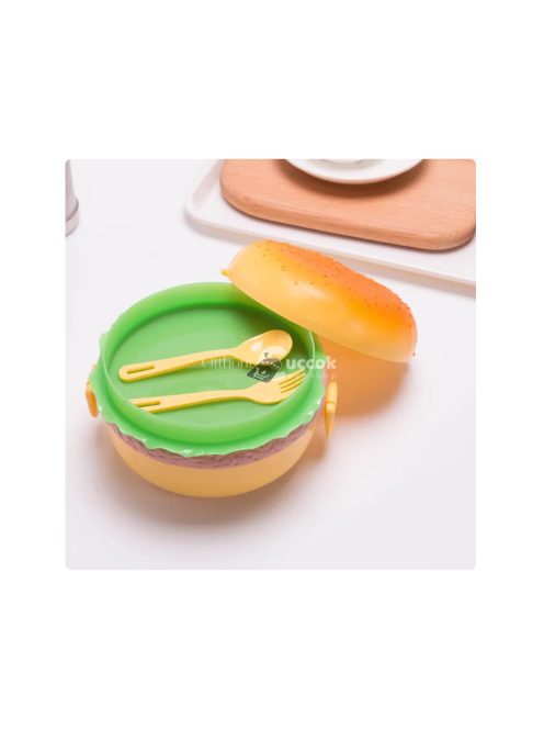 Mikrózható hamburger formájú kétemeletes uzsonnás doboz ételtárolásra és melegítésre