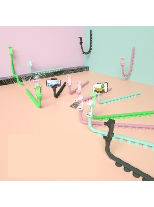 Tapadókorongos, flexibilis kukac telefontartó autóba és otthonra - Fekete