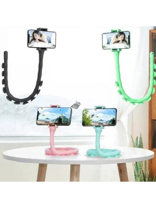 Tapadókorongos, flexibilis kukac telefontartó autóba és otthonra - Fekete