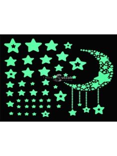   52 db-os, sötétben világító csillag falmatrica dekorációs készlet gyerekszobába