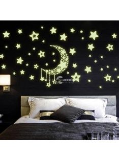   52 db-os, sötétben világító csillag falmatrica dekorációs készlet gyerekszobába