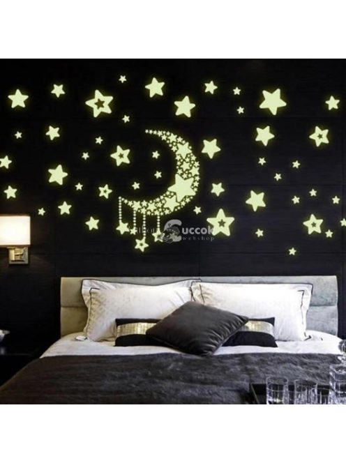 52 db-os, sötétben világító csillag falmatrica dekorációs készlet gyerekszobába