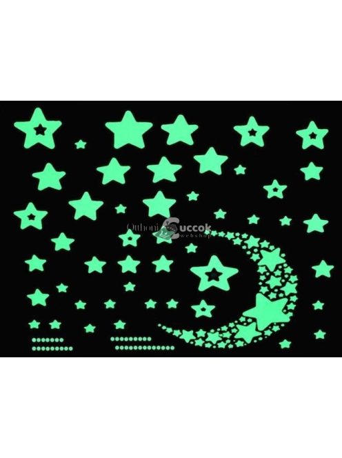 52 db-os, sötétben világító csillag falmatrica dekorációs készlet gyerekszobába