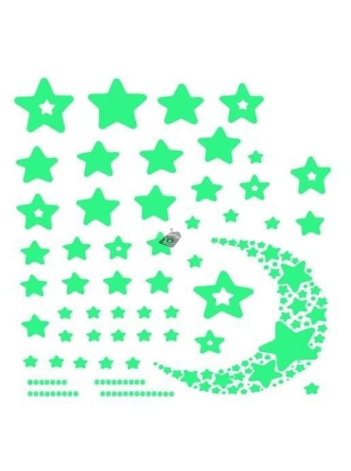 52 db-os, sötétben világító csillag falmatrica dekorációs készlet gyerekszobába
