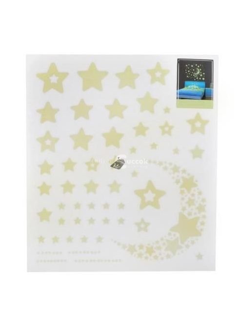 52 db-os, sötétben világító csillag falmatrica dekorációs készlet gyerekszobába