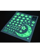 52 db-os, sötétben világító csillag falmatrica dekorációs készlet gyerekszobába