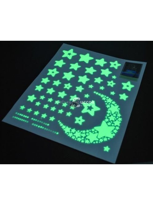 52 db-os, sötétben világító csillag falmatrica dekorációs készlet gyerekszobába