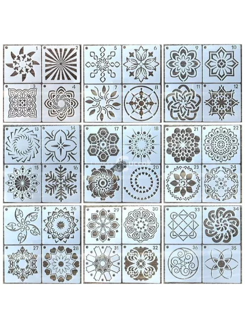 Mandala stencil, művészeti rajzsablon készlet 36 darabos kreatív dekorációhoz