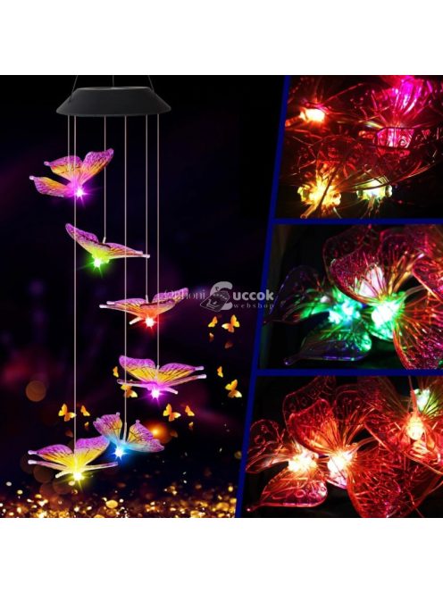 Napelemes világító pillangós szélcsengő kültéri dekorációhoz