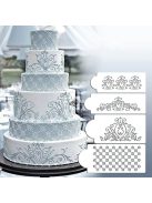 Virág Mintás Tortadíszítő Sablon Készlet (4 db) - Sütéshez és Dekoráláshoz