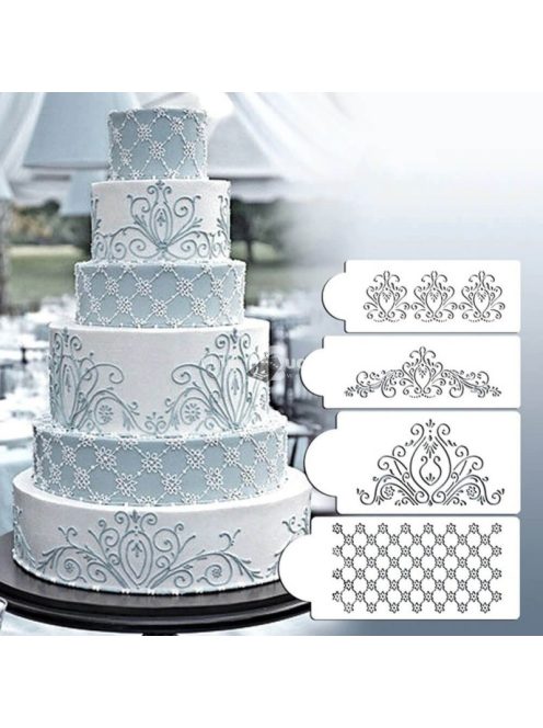 Virág Mintás Tortadíszítő Sablon Készlet (4 db) - Sütéshez és Dekoráláshoz