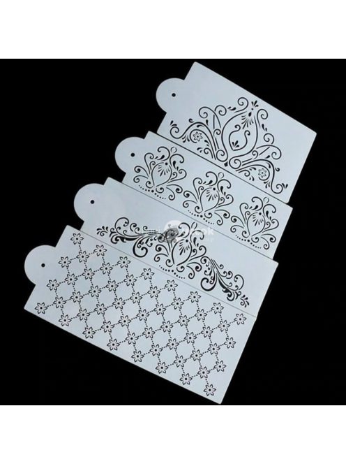 Virág Mintás Tortadíszítő Sablon Készlet (4 db) - Sütéshez és Dekoráláshoz