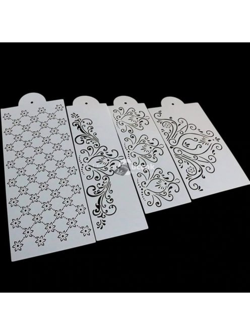 Virág Mintás Tortadíszítő Sablon Készlet (4 db) - Sütéshez és Dekoráláshoz
