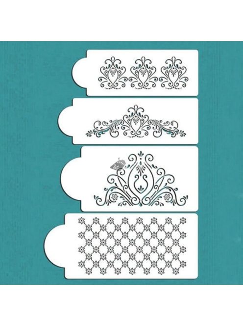 Virág Mintás Tortadíszítő Sablon Készlet (4 db) - Sütéshez és Dekoráláshoz