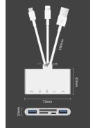 Multifunkcionális kártyaolvasó háromféle USB adatkábellel, adatátvitelhez és eszközök csatlakoztatásához