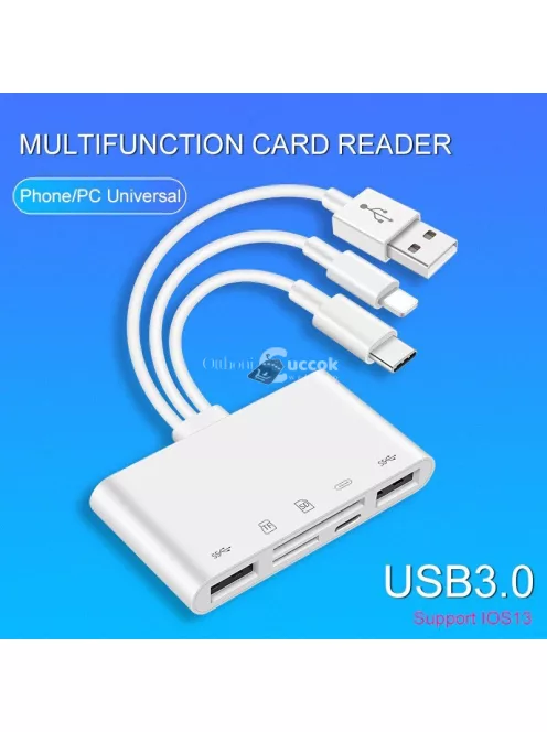 Multifunkcionális kártyaolvasó háromféle USB adatkábellel, adatátvitelhez és eszközök csatlakoztatásához