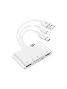 Multifunkcionális kártyaolvasó háromféle USB adatkábellel, adatátvitelhez és eszközök csatlakoztatásához
