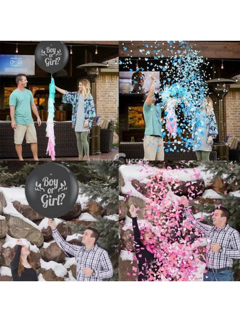 Boy or Girl babaváró party lufi konfettivel, nemek szerinti bejelentő léggömb dekoráció