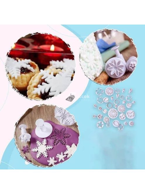 Tortadíszítő készlet, Tortadísz fondant forma készlet, 33 darabos dekoráló szett tortákhoz és süteményekhez