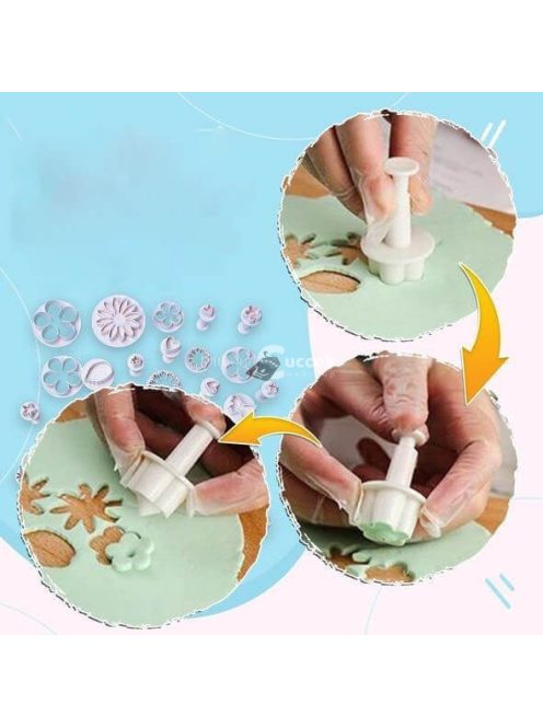 Tortadíszítő készlet, Tortadísz fondant forma készlet, 33 darabos dekoráló szett tortákhoz és süteményekhez