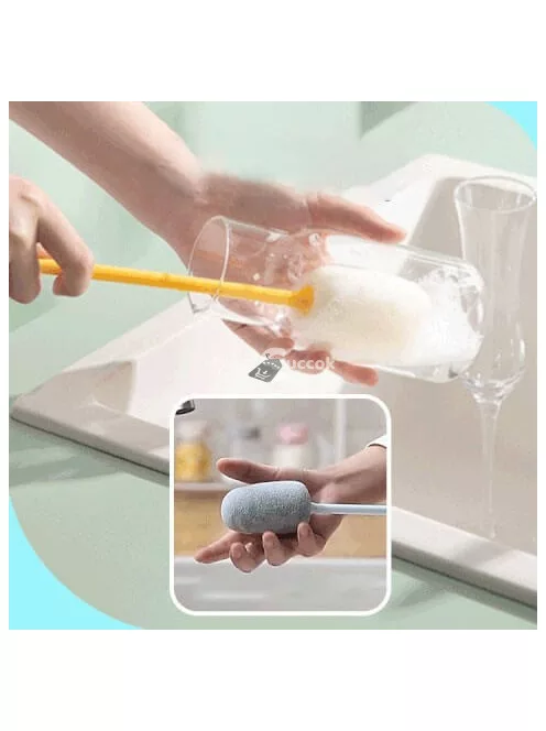 Hosszúnyelű kulacs- és palacktisztító szivacs, pezsgős és alkalmi poharakhoz, kék színben