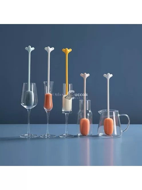 Hosszúnyelű kulacs- és palacktisztító szivacs, pezsgős és alkalmi poharakhoz, kék színben