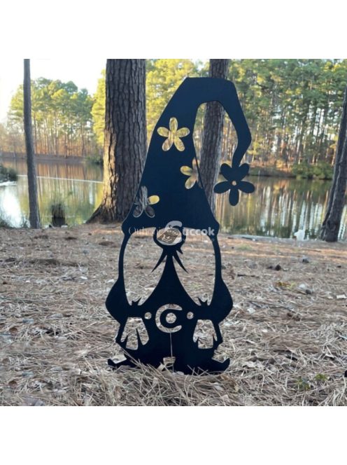 Mókás kerti törpék Nagy, virágos sapkás dekoráció kertbe és udvarra