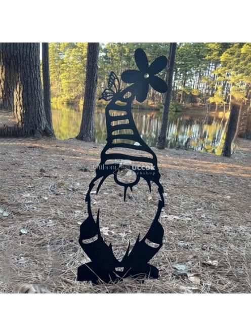 Mókás kerti törpék Nagy, virágos sapkás dekoráció kertbe és udvarra