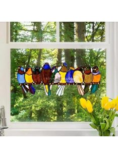   Színes, festett műanyag dekorációs madarak készlet, 7 darabos